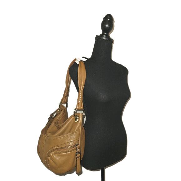 B. Makowsky Brown Soft Leather Hobo Bag Satchel Studded Detail 13x12x7 - Picture 2 of 12